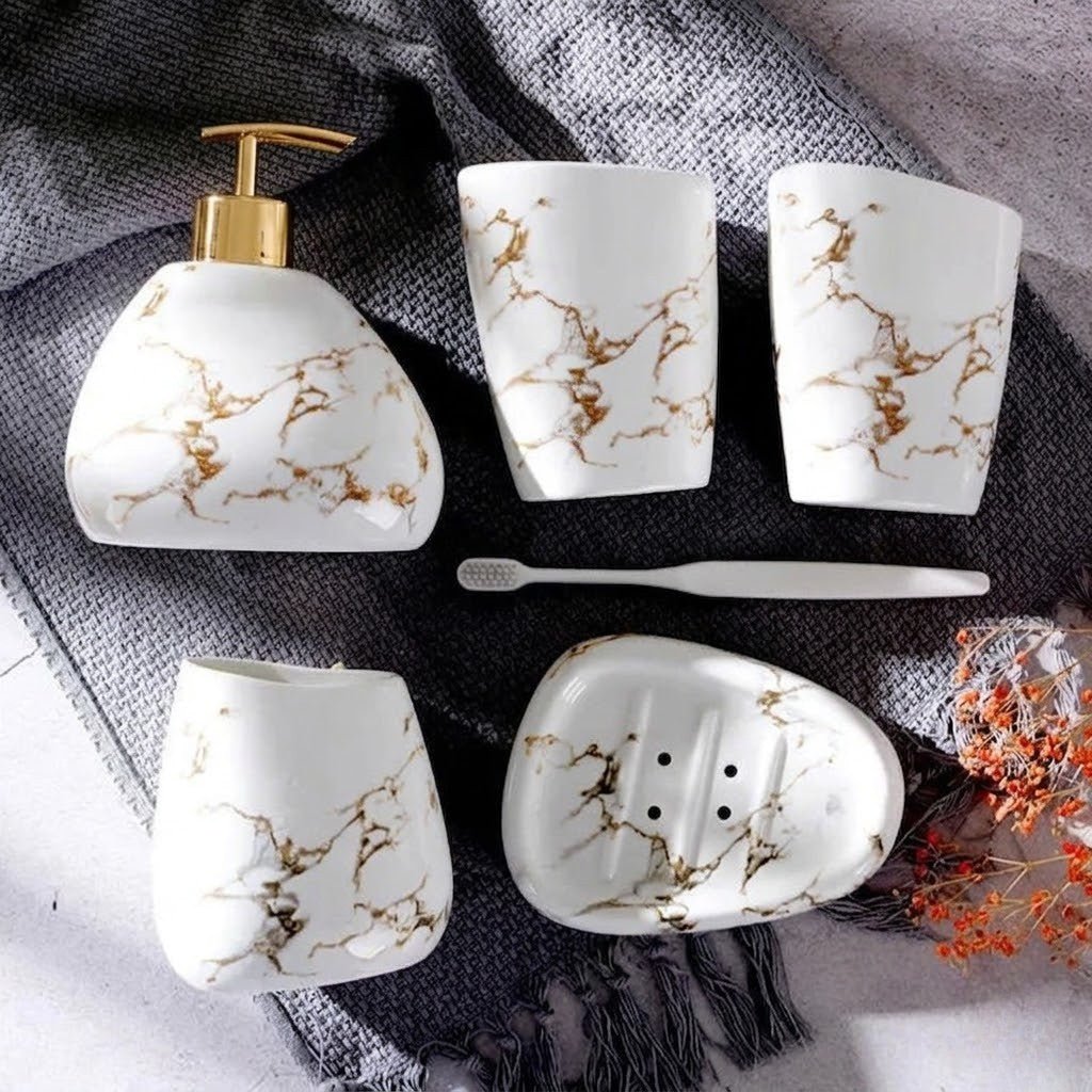 Marble Effect Ceramic Bathroom Set