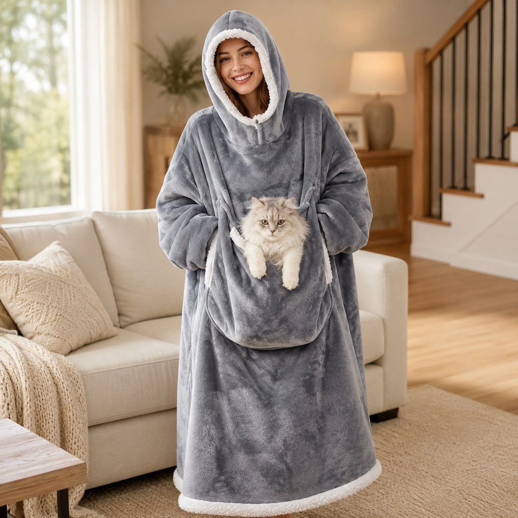 Oversized Sherpa Blanket Hoodie with Pet Pouch