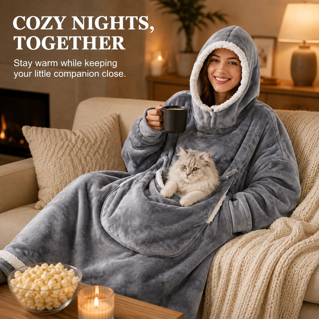 Oversized Sherpa Blanket Hoodie with Pet Pouch