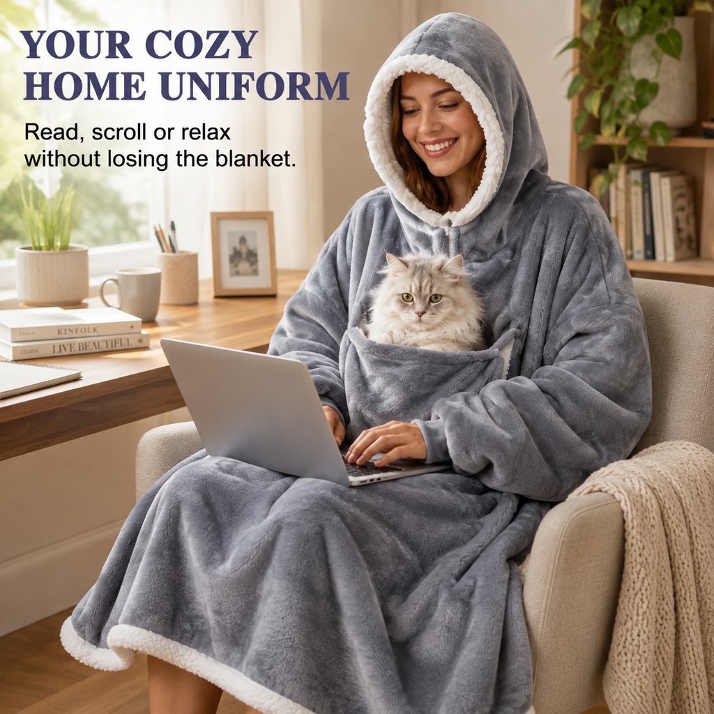 Oversized Sherpa Blanket Hoodie with Pet Pouch