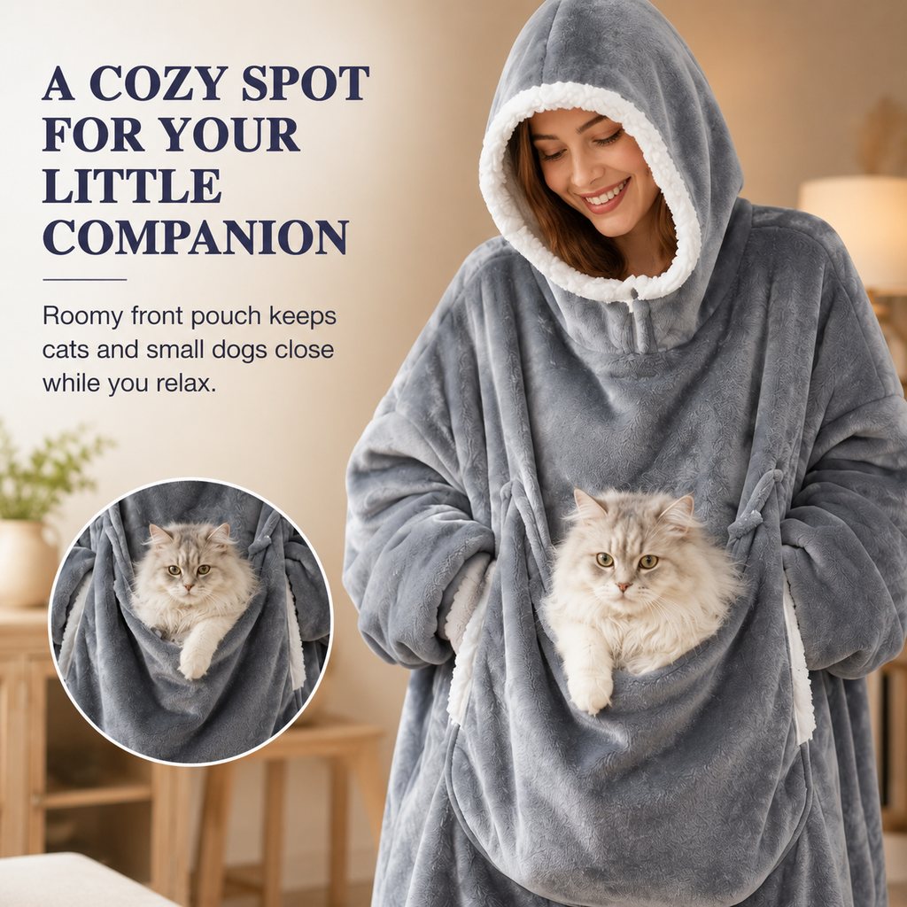 Oversized Sherpa Blanket Hoodie with Pet Pouch