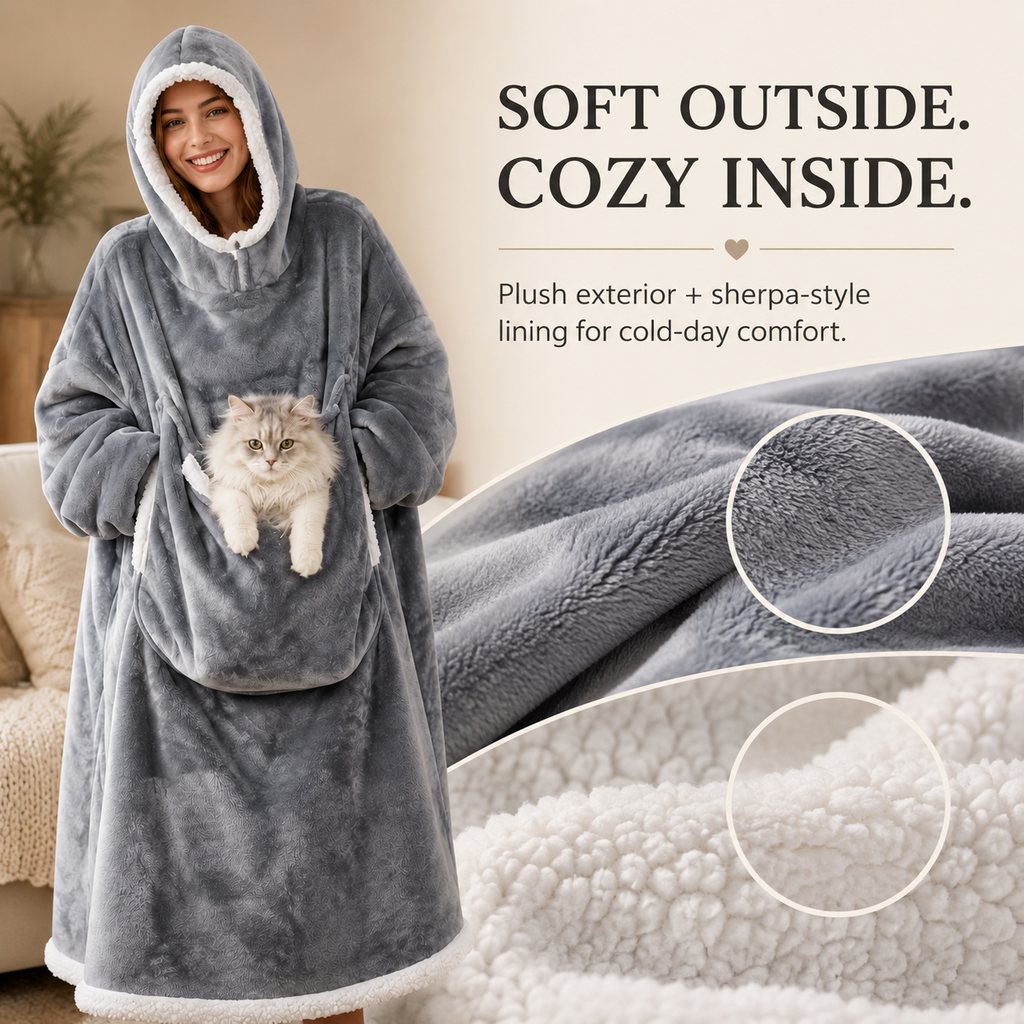 Oversized Sherpa Blanket Hoodie with Pet Pouch