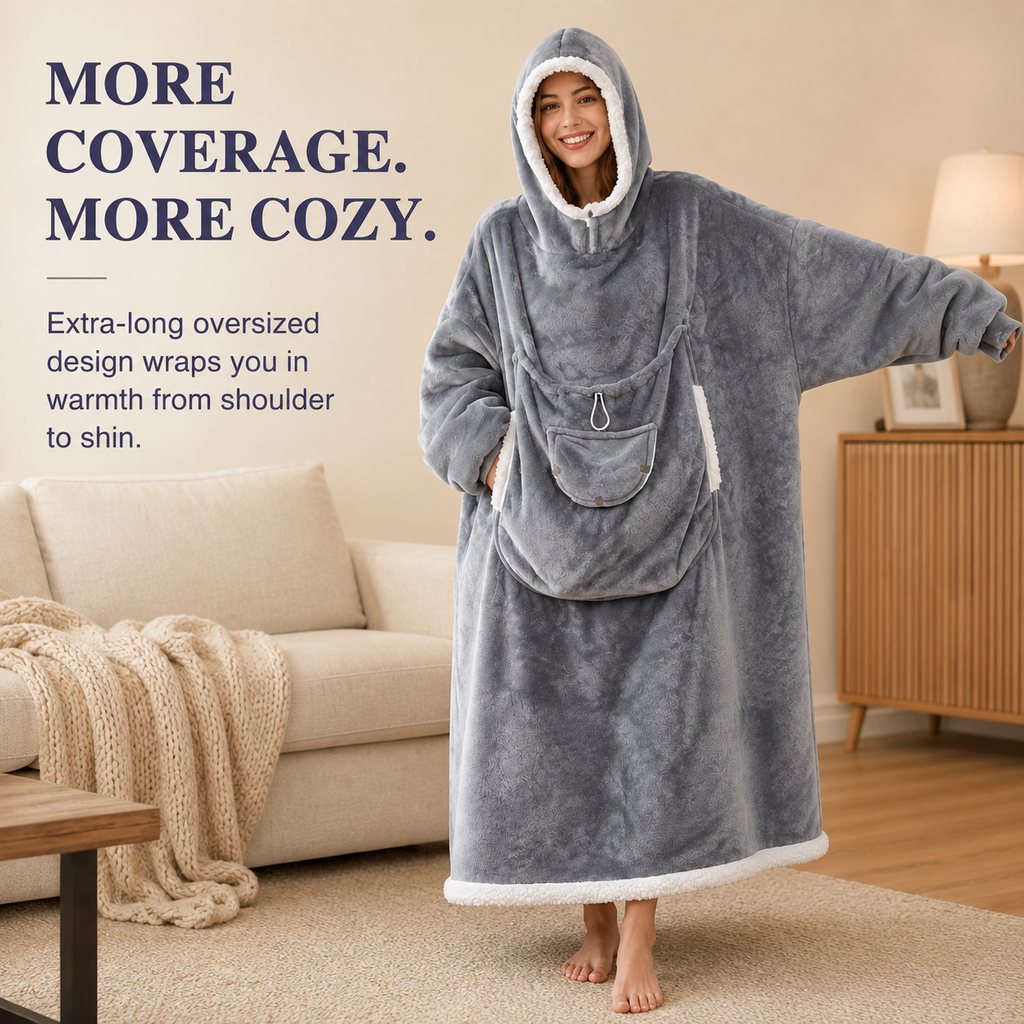 Oversized Sherpa Blanket Hoodie with Pet Pouch