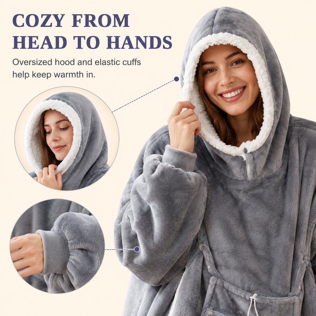 Oversized Sherpa Blanket Hoodie with Pet Pouch