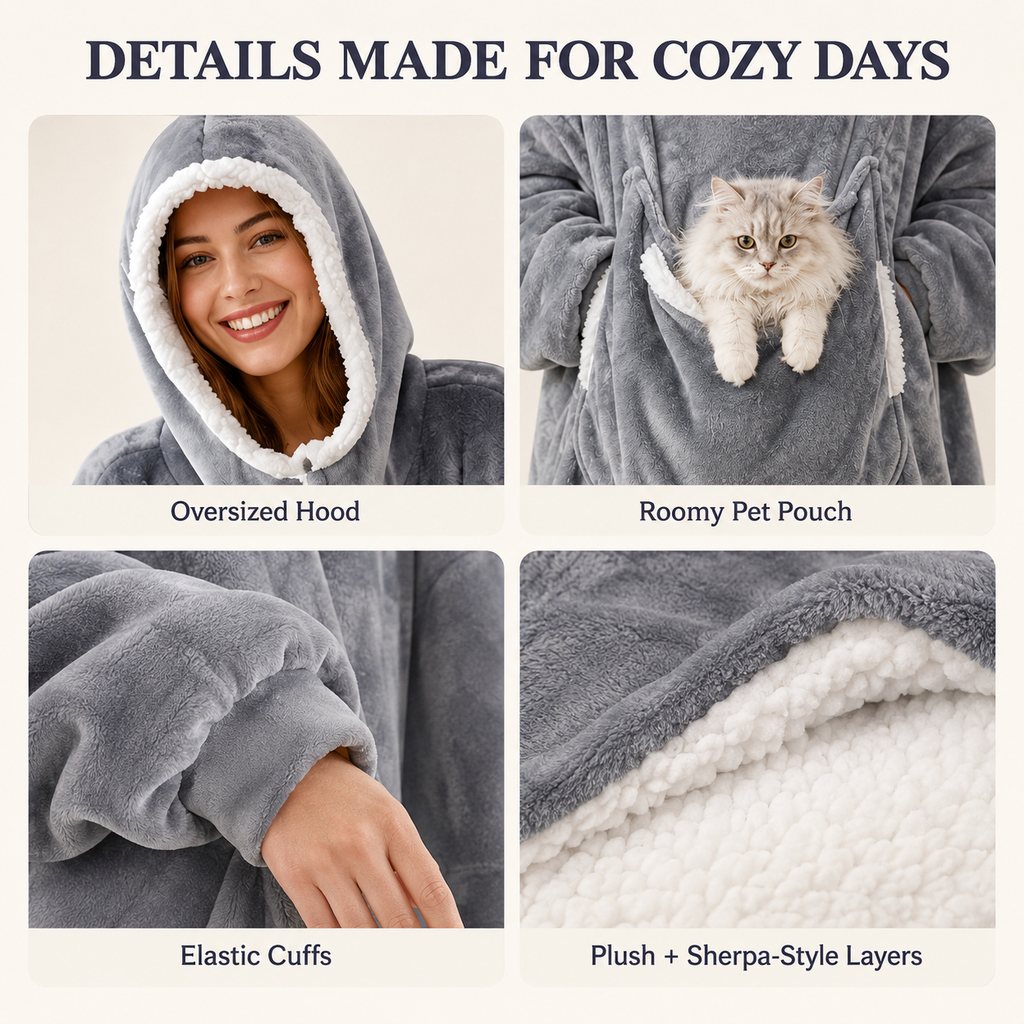Oversized Sherpa Blanket Hoodie with Pet Pouch