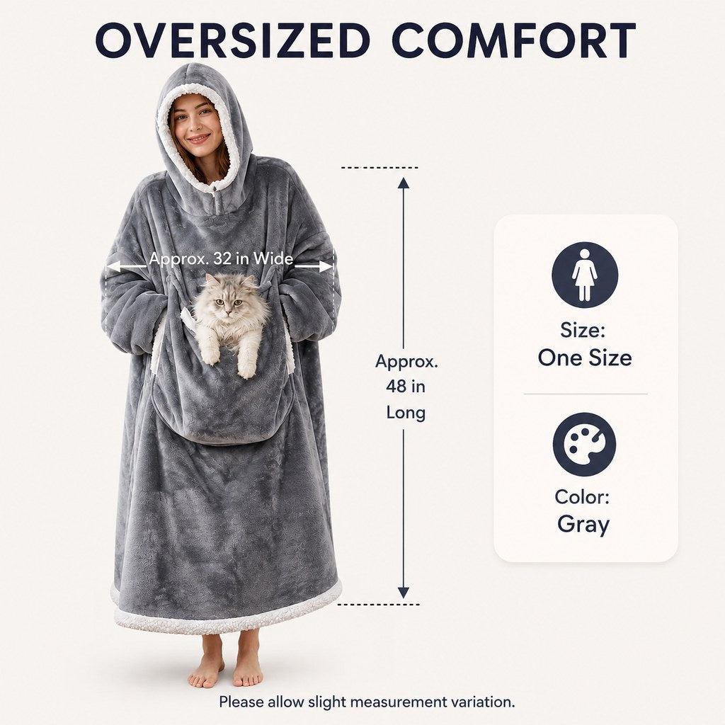Oversized Sherpa Blanket Hoodie with Pet Pouch